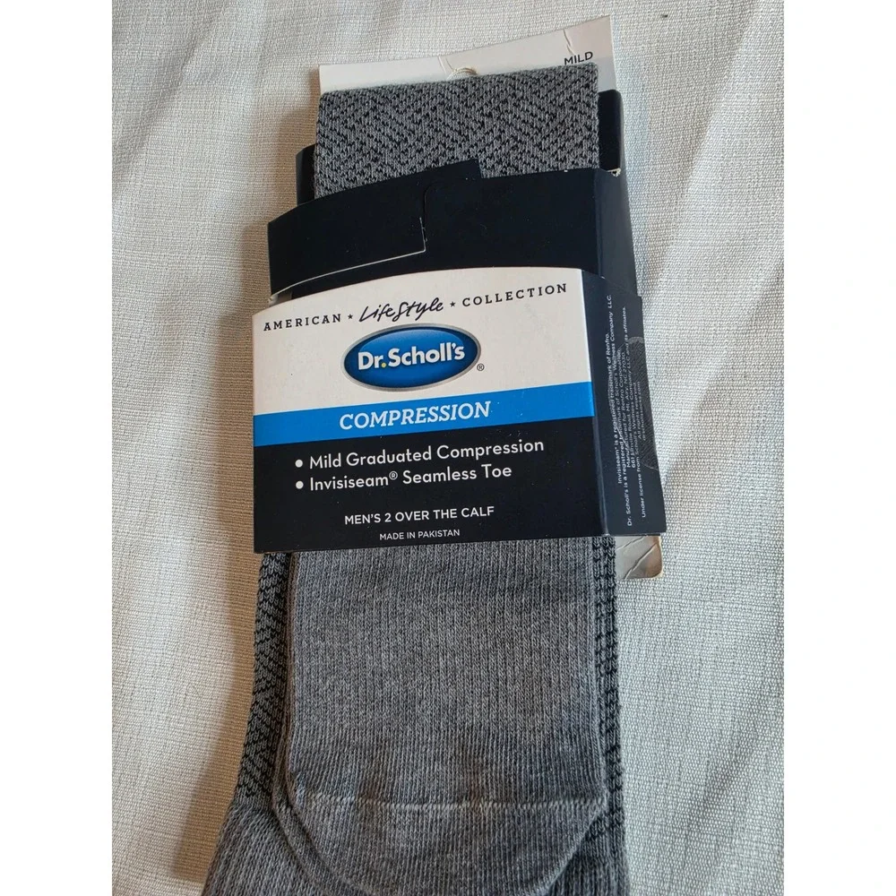 Dr. Scholls Mens 2 Pack Compression Socks Over The Calf Grey Chevron 7-12 NEW